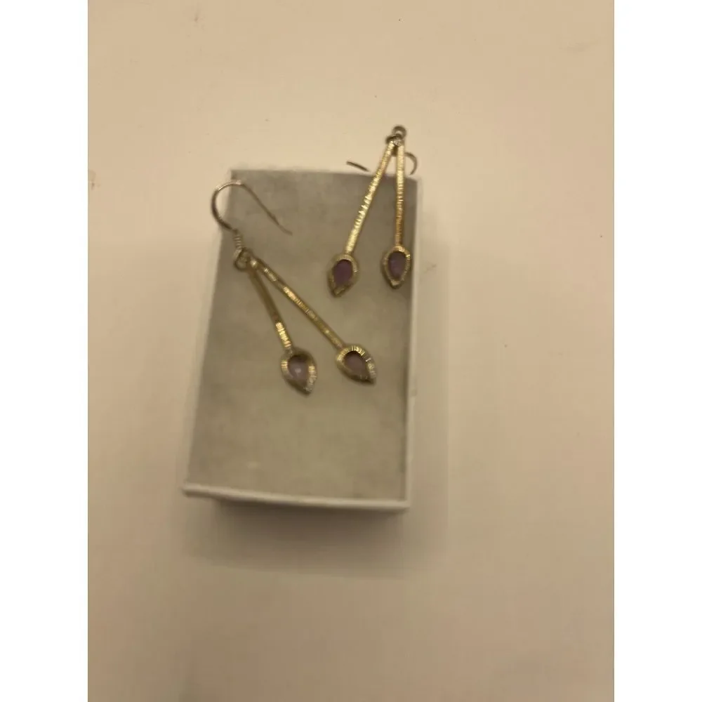 NWOT Amethyst‎ Silver Double Stone Drop Earrings